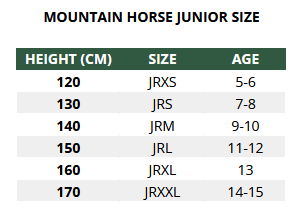 2025 Mountain Horse Junior Size  Size Chart